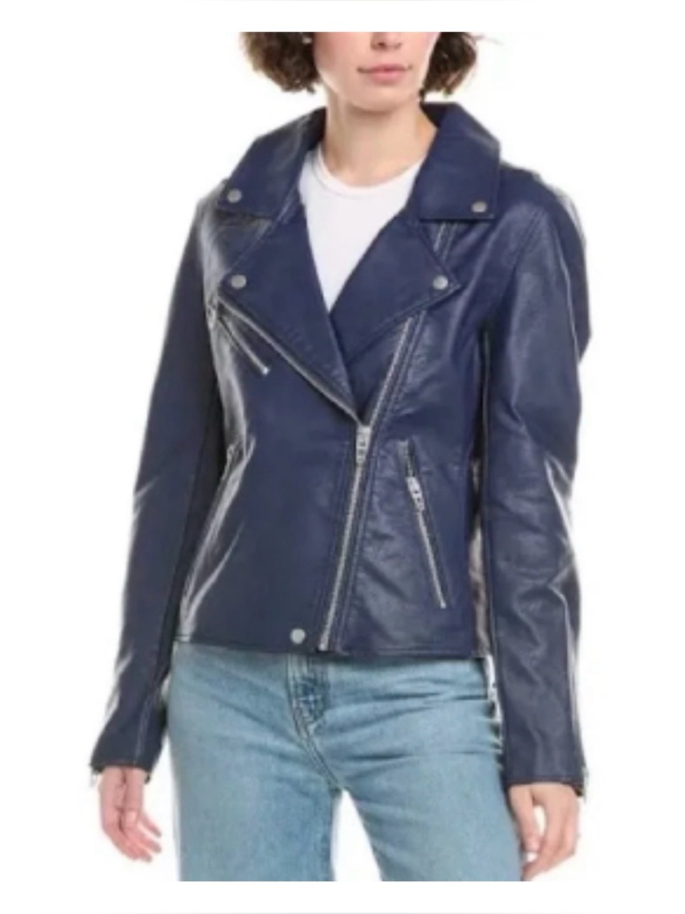 NWOT Anthropologie Blank NYC Faux Leather Jacket In Navy Size Small